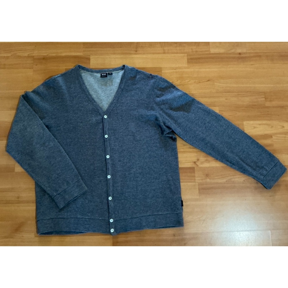 BOSS Hugo Boss Cardigan Sweater XL Gray Button Front‎ V Neck Regular Fit Mens
